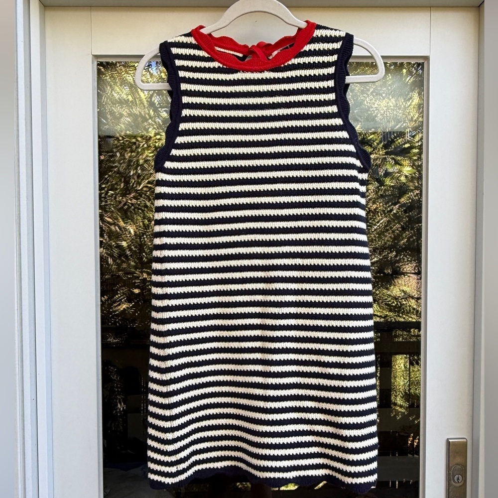 Ciao Lucia Navy and White Striped Dress with Red Trim